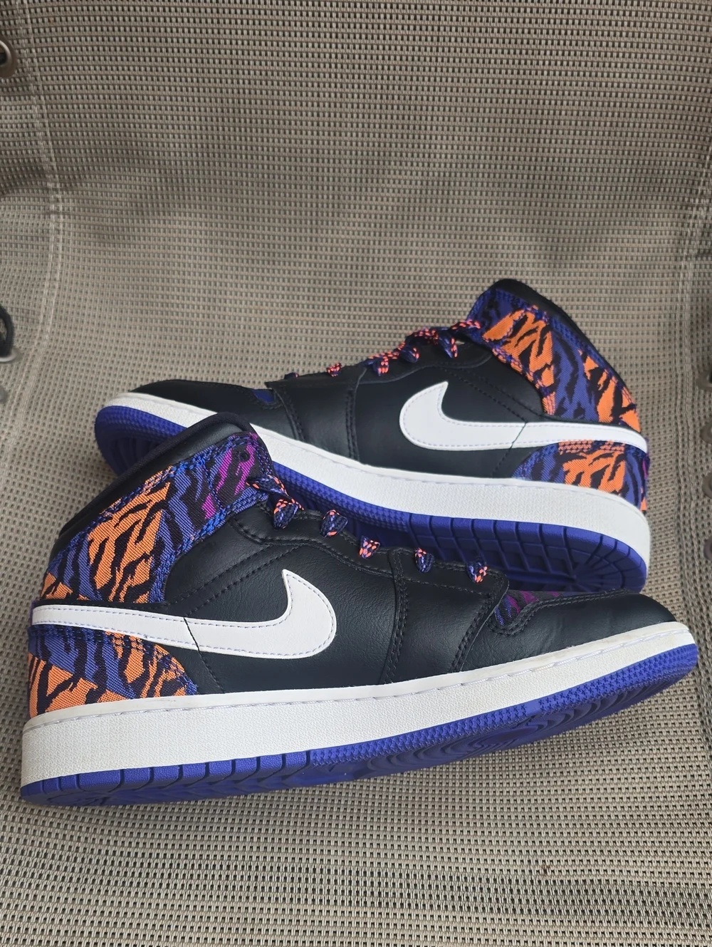Nike Air Jordan High-Top Sneakers in Black with Purple & Blue Pattern